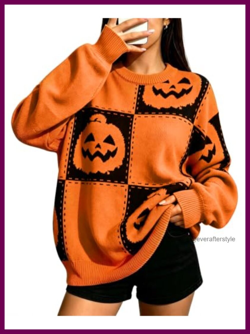 Halloween Ghost Pumpkin Graphic Sweatshirt Womens Knit Pullover Fall Crew Neck